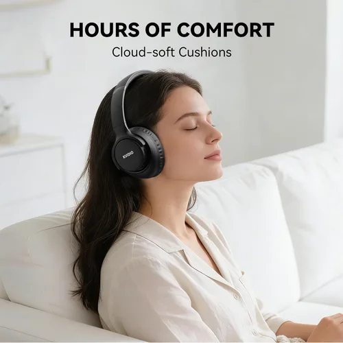 Vista 5 de KVIDIO Auriculares Bluetooth, auriculares inalámbricos con micrófono, tiempo de funcionamiento de 65 horas, auriculares sobre la oreja