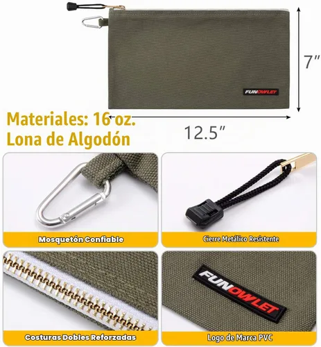 Vista 4 de FunOwlet Bolsa de herramientas con cremallera de lona, paquete de 4