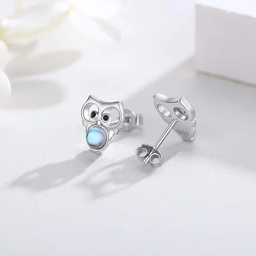 Vista 4 de Moonstone Earring for Women 925 Sterling Silver CatOwl Earrings Animal Stud Earrings Jewelry Gift for Girl Daughter Girlfirend