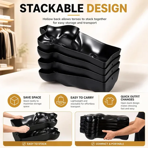Vista 4 de Geetery 1 paquete de maniquí masculino de medio cuerpo con soporte y gancho para colgar, forma de vestido apilable con espalda hueca para exhibición