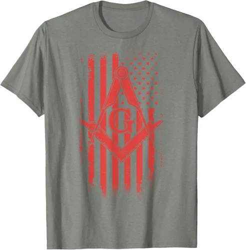 Vista 21 de Cuadrado y brújula Masónica de la bandera americana, masón, camiseta roja, Negro, S