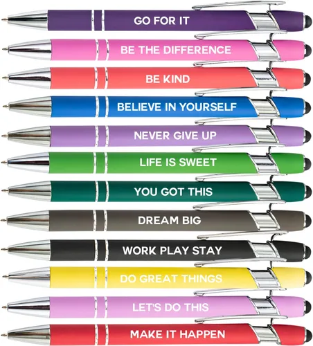 Vista 7 de 10 bolígrafos multicolor divertidos con citas quejándose y función de pantalla táctil, regalos de oficina, bolígrafos pasivos negativos