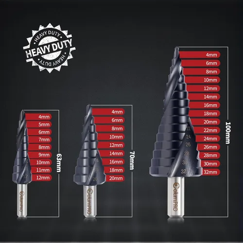 Vista 2 de Juego de 3 brocas de cobalto para metal duro, sistema métrico M35 Unibit con revestimiento TiAlN de cobalto para acero inoxidable, hierro, aluminio