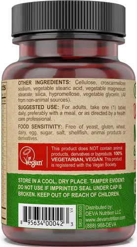 Vista 3 de DEVA Tiny Tablets Multivitaminas veganas para mujeres y hombres, multivitamínico sin hierro, suplemento mineral, vitamina C, complejo de vitamina B