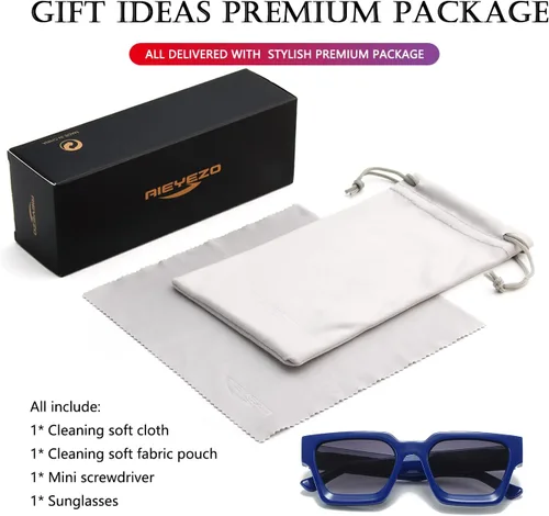 Vista 13 de AIEYEZO Gafas de sol cuadradas para mujeres y hombres, gafas de sol cuadradas con montura gruesa, estilo de diseñador simple