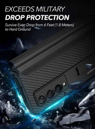 Vista 4 de ELEPIK Armor PRO Series - Funda para Galaxy Z Fold 4 con protector de pantalla de vidrio templado integrado, soporte cerrado para S Pen