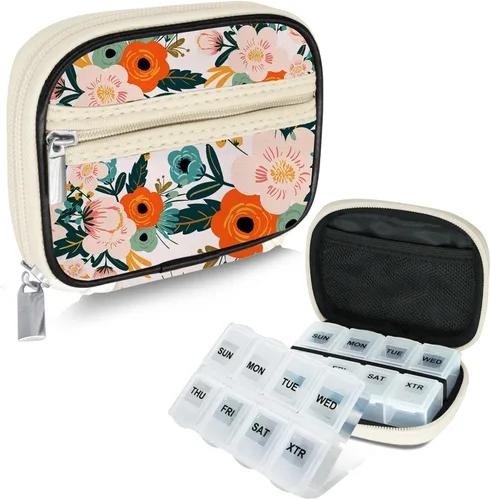 Vista 12 de Serfeymi Pastillero semanal para viaje, pastillero para bolso con pastillero extraíble de 7 días, organizador de medicamentos de viaje, contenedor
