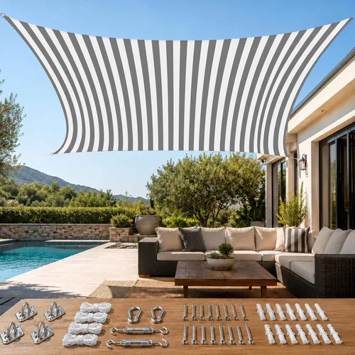 Vista 18 de Quictent Toldo rectangular de polietileno de alta densidad de 6.53 oz, 98% de bloqueo UV, para patio, jardín, cubierta comercial con kit de Marrón