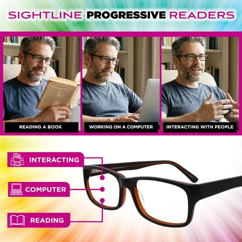 Vista 5 de Sightline H101 Progressive Reading Glasses – Comfortable No-Line Multifocal Readers for Men & Women, Acetate Frame