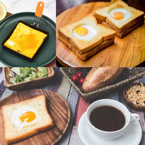 Vista 6 de Anillos de huevo Suqare de 4 pulgadas para freír huevos, 2 paquetes de anillos cuadrados de 4 pulgadas para plancha, anillos de tortilla de acero