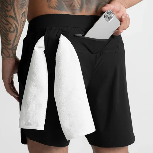 Vista 3 de Traje de baño para hombre, pantalones cortos de entrenamiento para hombre, de secado rápido, pantalones cortos activos de 5 pulgadas con bolsillos