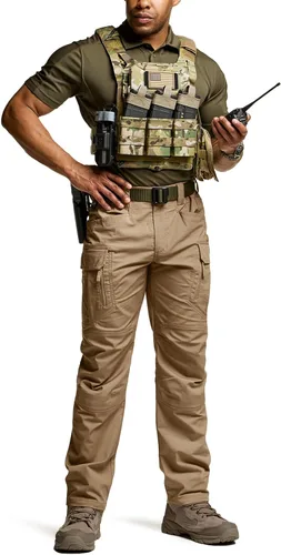 Vista 3 de CQR - Pantalones tácticos elásticos para hombre, pantalones cargo de ripstop resistentes al agua, pantalones ligeros para trabajo al aire libre