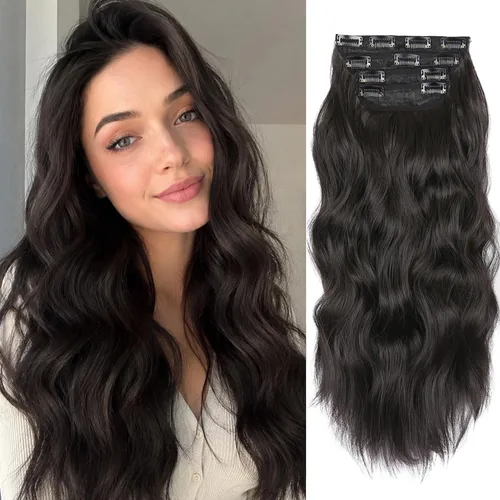 Vista 26 de Extensiones de cabello con clip, extensiones de cabello sintético ondulado de 14 pulgadas con clip (color: 22H10#)