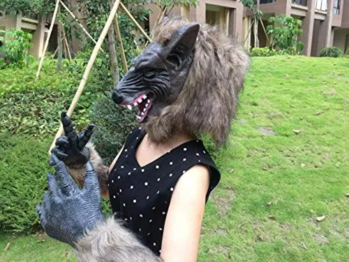 Vista 5 de Guantes de lobo de Halloween, disfraz de hombre lobo, garra de pata, manos peludas, mitones espeluznantes, animales, cosplay, decoración cálida