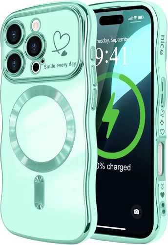 Vista 79 de LCHULLE - Funda magnética para iPhone 13 para mujeres y niñas, con forma ondulada, color azul bebé [Compatible with MagSafe] Cute Curly Wave, Love
