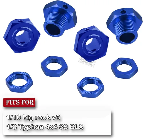 Vista 2 de Pieza de mejoras para 1/8 Typhon 4x4 3S BLX 1/10 Big Rock v3, tuerca de rueda de aluminio y rueda hexagonal y estrías llave de rueda Hops Up, azul