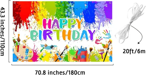 Vista 3 de Avezano Cartel de pintura de cumpleaños para niños y niñas, decoración de fiesta de arte de grafiti, tema de pintura, fondo de fotos de feliz