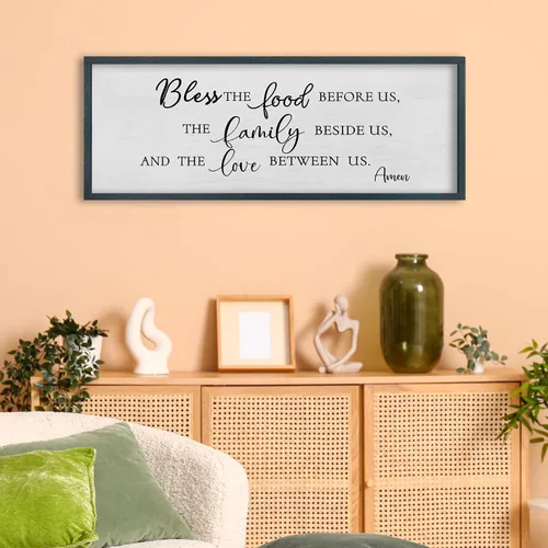 Vista 6 de FZMHASLWW Decoración de Pared para Comedor Bendición Cristiana Bendice la Comida Familia Amor Letrero de Versículo Bíblico 32"×12" Escritura