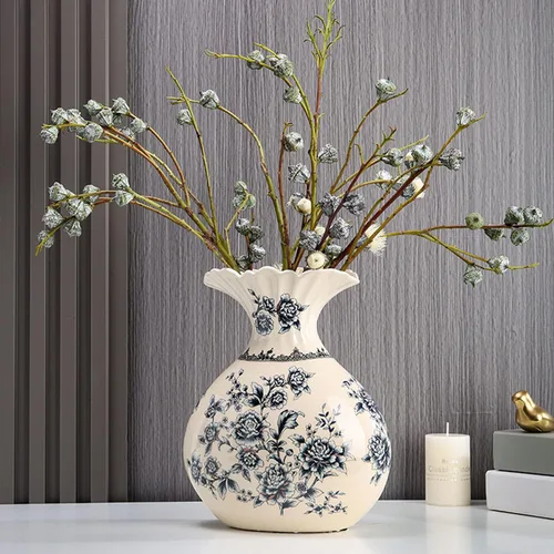 Vista 11 de Jarrón chino de porcelana de cerámica para decoración del hogar, florero japonés de 10.5 pulgadas, recipiente sofisticado para ramas decorativas