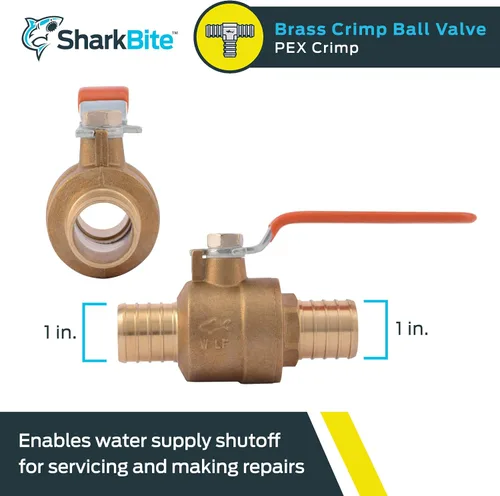 Vista 2 de SharkBite Válvula de bola de crimpado de 1 pulgada, accesorios de fontanería de latón, tubo PEX, PE-RT, 22463LFA