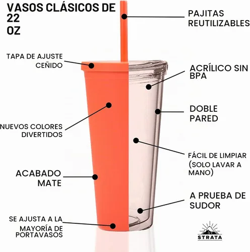 Vista 6 de Vasos con tapas de 22 oz de acrílico de color para llevar de viaje, tazas de viaje con tapas y pajitas