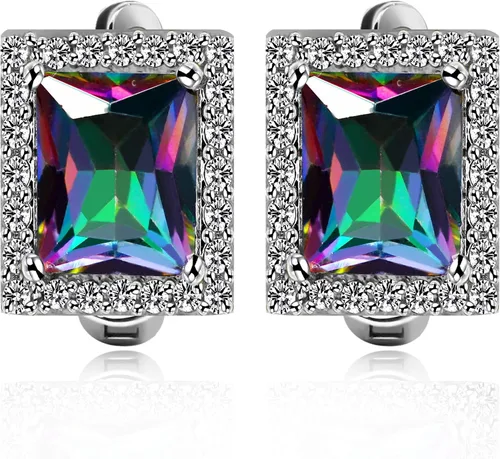 Vista 4 de Uloveido T483 - Juego de anillos solitarios, diseño de topacio místico, gran rectangular, para mujer, con clip