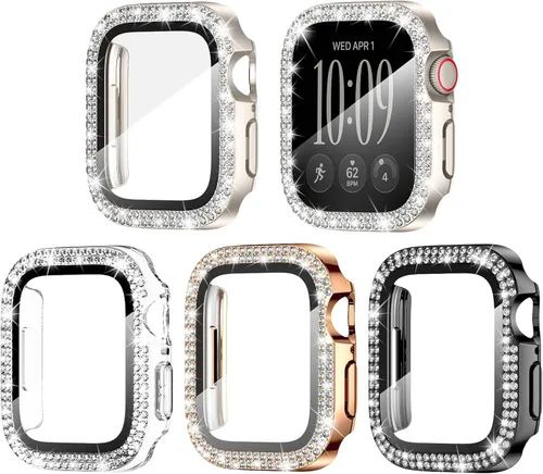 Vista 11 de Goton - Pack de 4 fundas brillantes para Apple Watch, protector de 1.575 pulgadas (40mm) para Series 6/5/4, SE 3/2/1, funda con parachoques