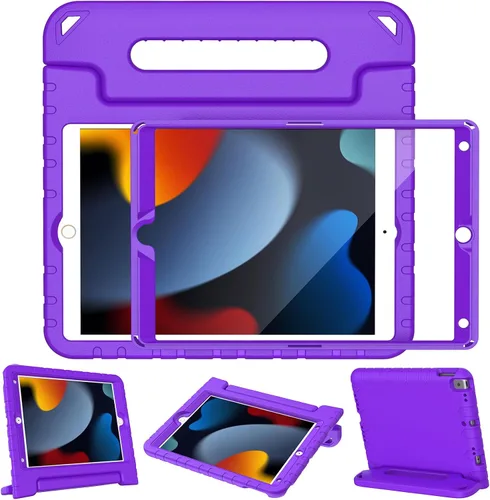 Vista 11 de LTROP Funda infantil para iPad de 9ª/8ª/7ª generación (2021/2020/2019), iPad 10.2 con protector de pantalla integrado, funda para niños con soporte