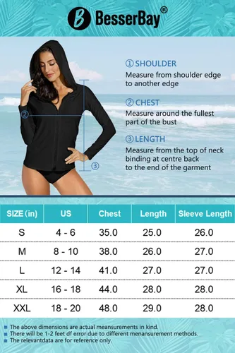 Vista 7 de BesserBay Camiseta de natación de manga larga con cremallera frontal y protección solar UV para mujer