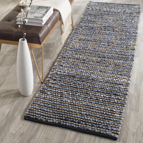 Vista 9 de SAFAVIEH Cape Cod Collection - Alfombra de área de 10 x 14 pies, azul, hecha a mano de algodón trenzado y yute, ideal para zonas de alto tráfico