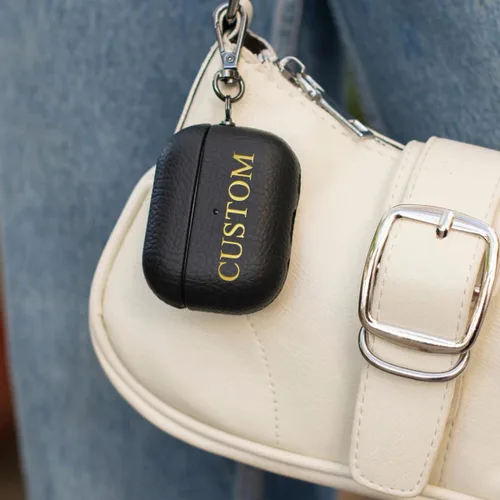 Vista 7 de Funda personalizada con nombre para AirPods Pro, añade tus propias iniciales personalizadas, monograma, funda de lujo de cuero vegano para Air Pods