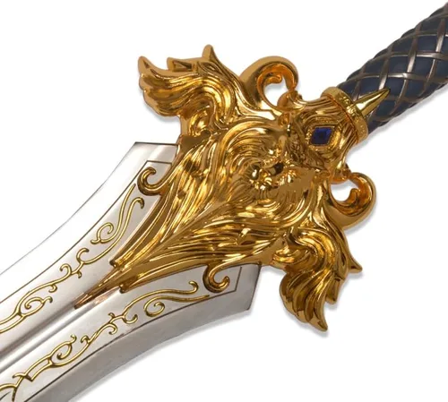 Vista 3 de Sword fort Espada de acero inoxidable de 46.5 pulgadas, espada de león rey Ryan, espada vintage de artes marciales con placa para colgar, cabeza