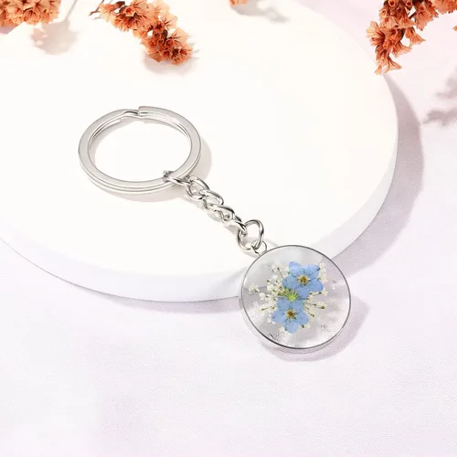 Vista 2 de Pressed Flower Keychain Charms Forget-Me-Not Keychain Personalized Handmade Keychain Gifts for Her