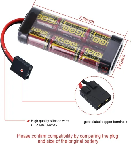Vista 2 de melasta 7.2V 1600mAh NiMH batería plana de 6 celdas para Traxxas 1/16 RC Cars