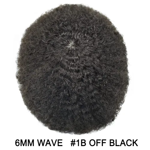 Vista 2 de Full PU tejido rizado para hombre Toupee Afro Toupee para hombres negros Sistema de cabello humano brasileño para hombres negros Piel duradera PU