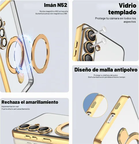 Vista 7 de Funda compatible con Samsung Galaxy S24 Plus con soporte de anillo magnético [compatible con Mag-Safe] protector de lente de cámara chapado Dorado