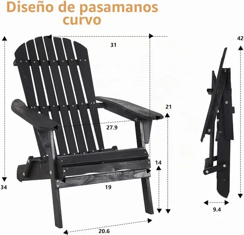 Vista 3 de PayLessHere Sillas Adirondack resistentes a la intemperie con madera de pino texturizada para patio, césped, jardín, terraza, piscina, playa, hoguera