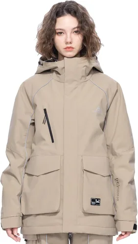 Vista 6 de Chaqueta de esquí para snowboard, nieve, invierno, impermeable, aislada, resistente al viento, holgada, cálida con capucha para hombres y mujeres