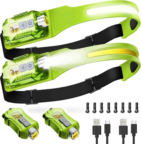 Vista 10 de Victoper Linterna Frontal Recargable Paquete de 2, Linterna Frontal LED Desmontable de Haz Ancho de 230° 2 en 1 con Sensor de Movimiento, Luz
