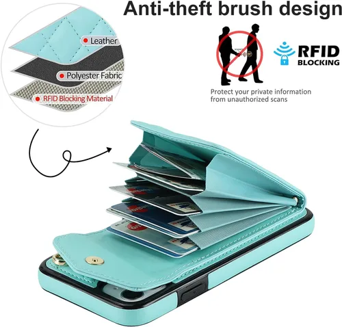 Vista 4 de Asuwish Funda de teléfono para iPhone 11 6.1 con protector de pantalla de vidrio templado y correa para la muñeca con bloqueo RFID, tarjetero