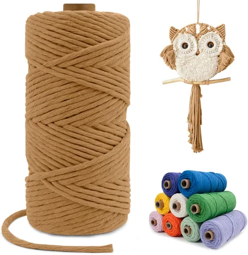 Vista 125 de Cuerda de macramé de una sola hebra de 0.197 in x 110 yardas, cuerda de macramé de algodón natural de 0.197 in, cuerda de algodón grueso para colgar
