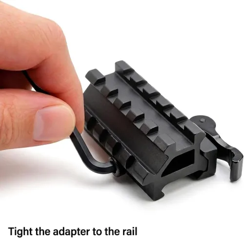 Vista 3 de 360 Tactical Picatinny de 1 pulgada de alto perfil de montaje elevador corto negro mate 8 ranuras para visores y ópticas (90 y 45 grados - montaje)