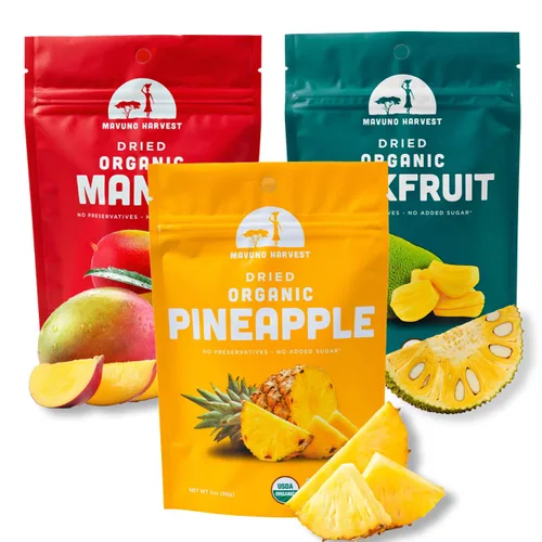Vista 19 de Mavuno Harvest Paquete variado de frutas secas orgánicas, mango seco, papaya, piña, plátano, yaca y mezcla tropical, saludable, vegano, sin azúcar
