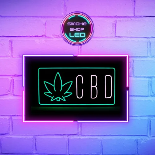 Vista 4 de Señal LED 'CBD' con icono de hoja por SMOKE SHOP LED – Vida útil nominal de 50,000 horas, ¡atrae a más clientes! - Letrero LED de neón de CBD