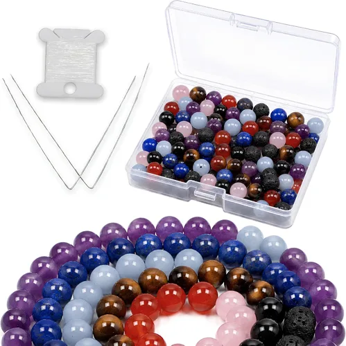 Vista 30 de Cherry Tree Collection 100 cuentas redondas de 6 mm de turquesa africana para hacer joyas Incluye caja de almacenamiento, cordón elástico
