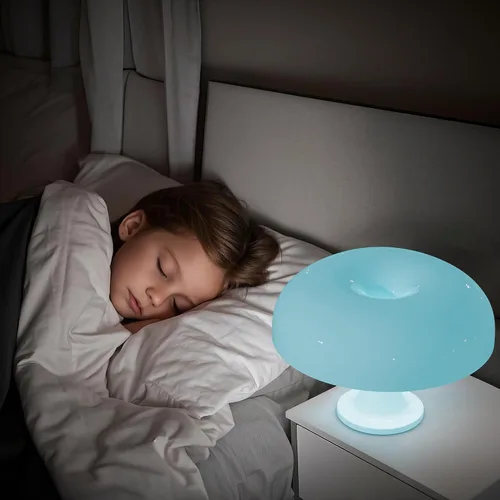 Vista 6 de Lámpara de mesa con forma de hongo en forma de dona, regulable, retro de los años 70, luz moderna de mediados de siglo con 3 modos de iluminación