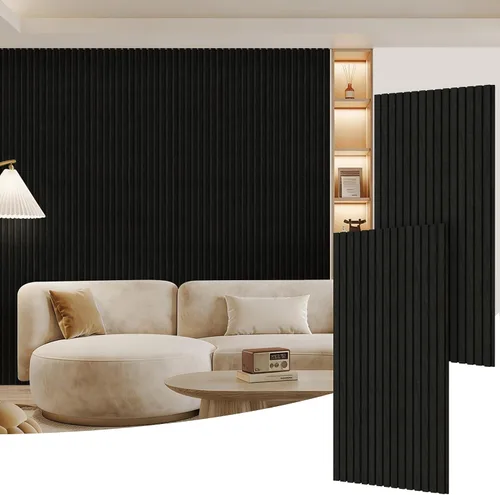 Vista 31 de Paquete de 2 paneles de madera para pared, paneles acústicos de listones de madera de 48 x 24 pulgadas, paneles acústicos para decoración de paredes