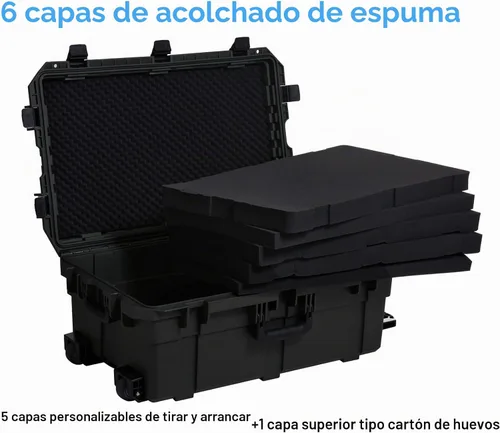 Vista 6 de Regetek Funda rígida impermeable, 33 x 21 x 14 pulgadas, funda para equipo con ruedas/espuma personalizable/mango retráctil para electrónica