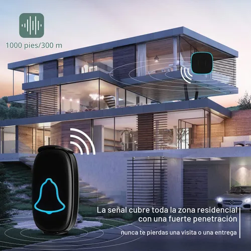 Vista 2 de BO YING - Timbre inalámbrico para puerta, impermeable, fácil de instalar, alcance de 1000 pies, 38 melodías, volumen ajustable y flash LED, 1 botón