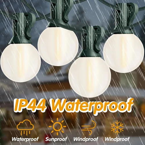 Vista 3 de Guirnalda de luces LED G40 para exteriores de 25 pies, luces de Navidad con forma de globo esmerilado con 27 (2 de repuesto) bombillas redondas